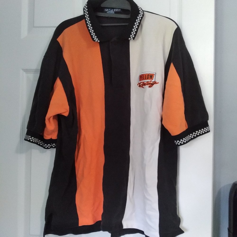 Vintage Yellow Racing Bowling polo shirt xl